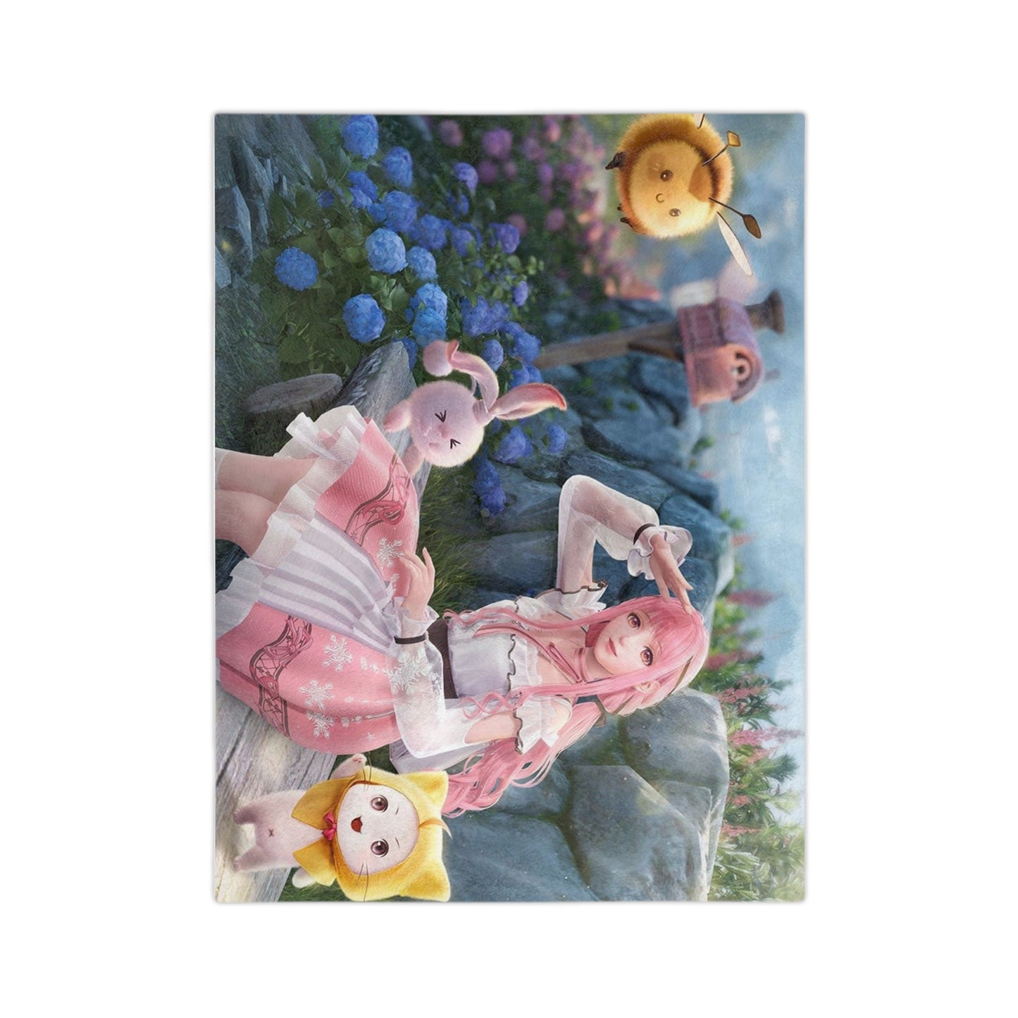 Infinity Nikki Momo Whimsical Velveteen Microfiber Blanket with Fantasy Creatures - Diverso shop